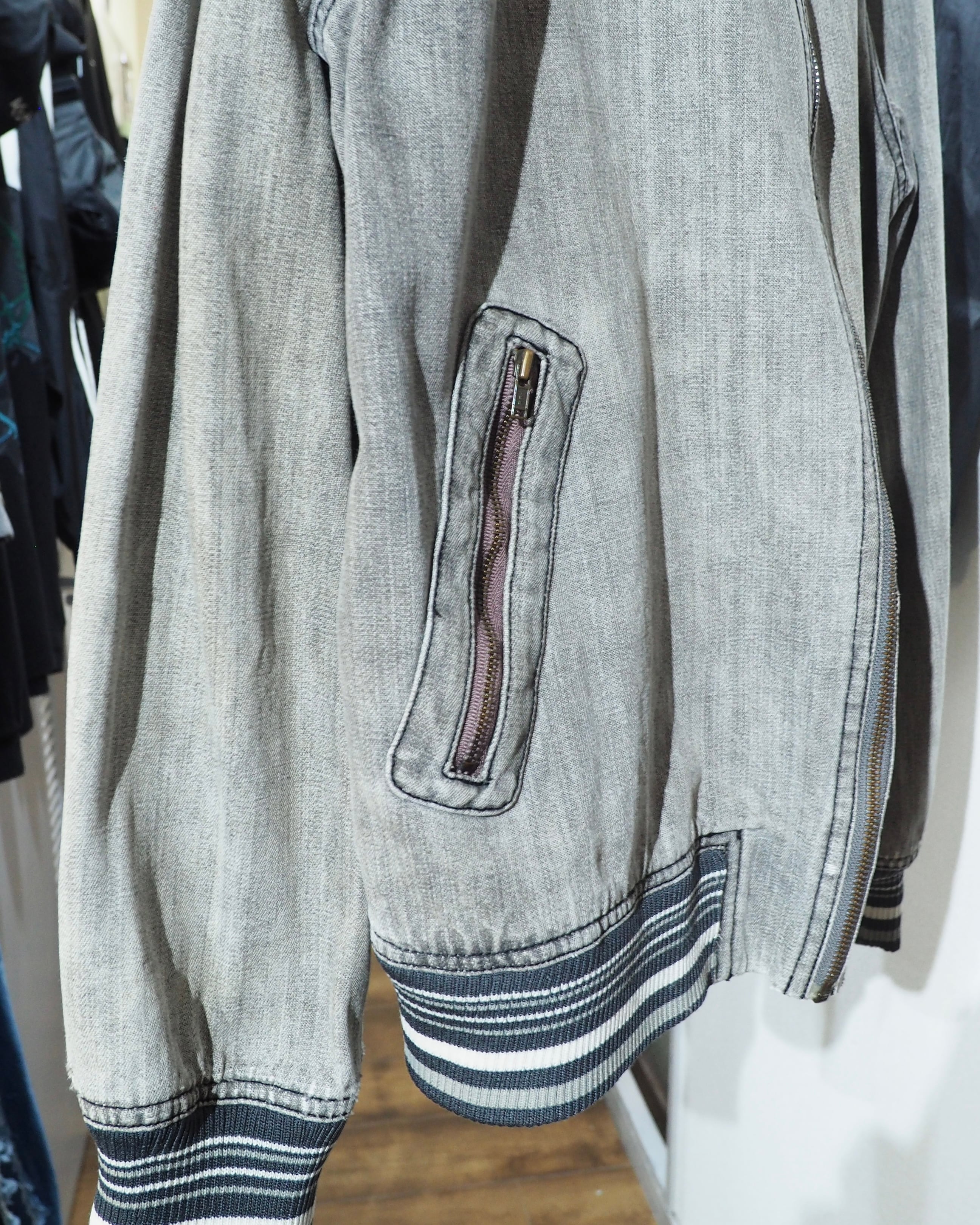 ” 退廃的 ” Good Fade Light ash Grey Color Denim Track jacket