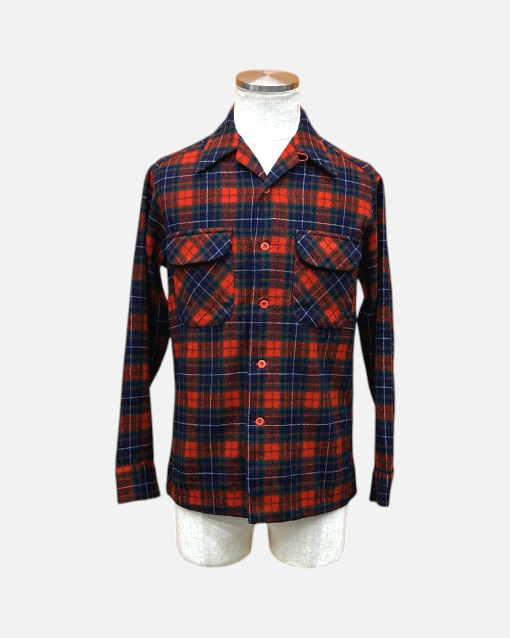 ~1970's PENDLETON tartan check open collar shirt
