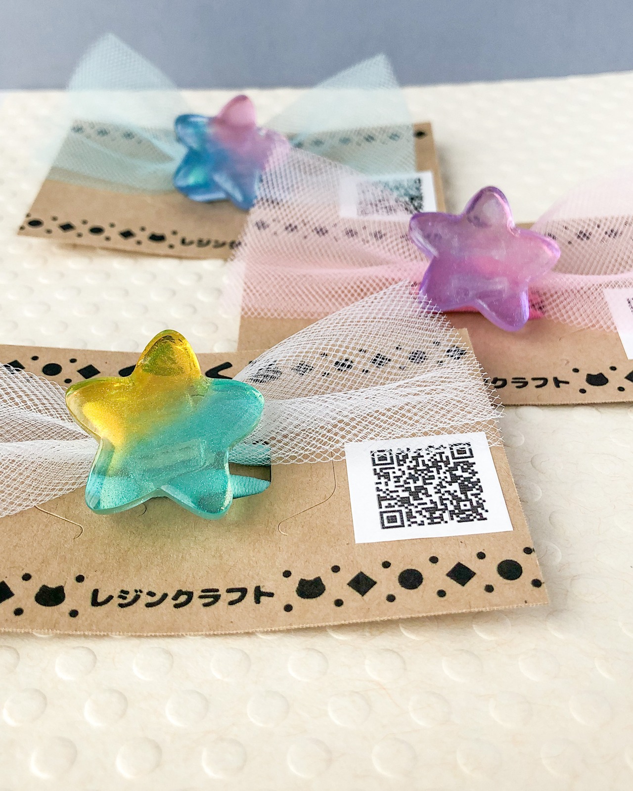 ＊星＊グリーン×イエロー＊ツートン＊ユニコーンカラー＊チュールリボン使用＊ヘアゴム＊の画像04