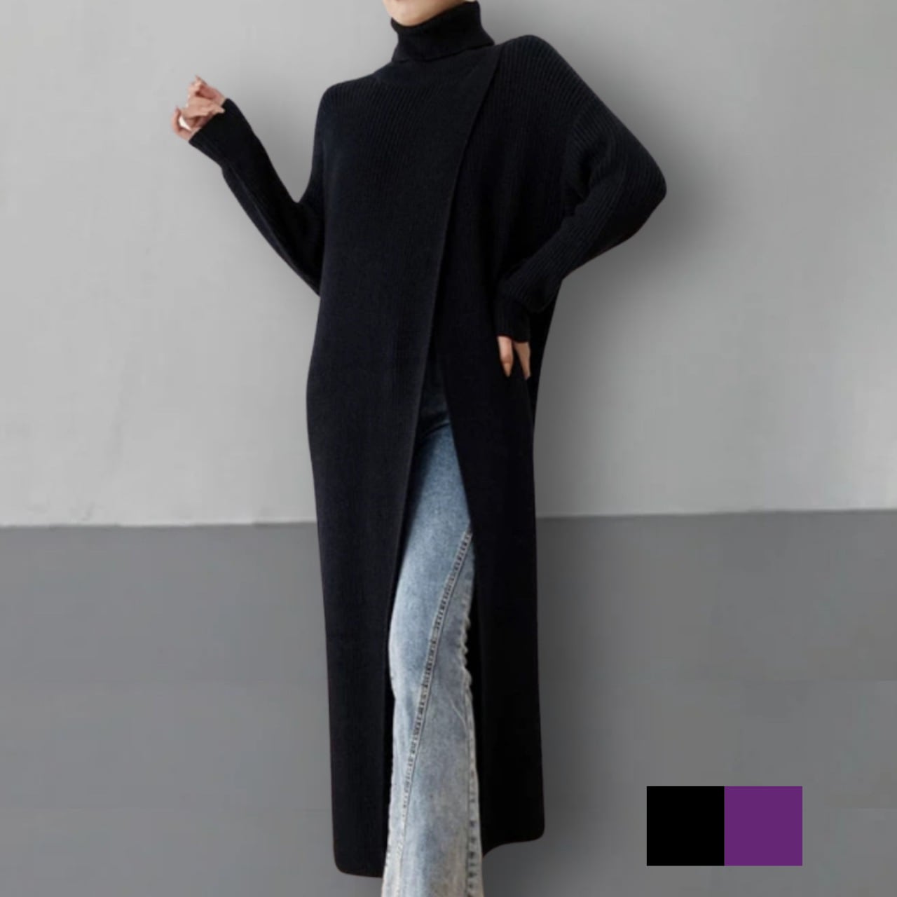 タートルネックロングスリットニット【2col】 0149