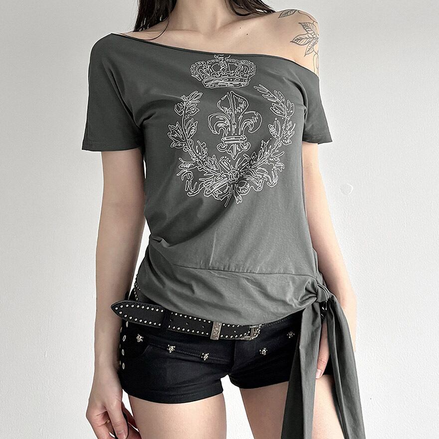 WithU ゴスロリ 地雷 シャツ オープンショルダー パンク ストリートファッション