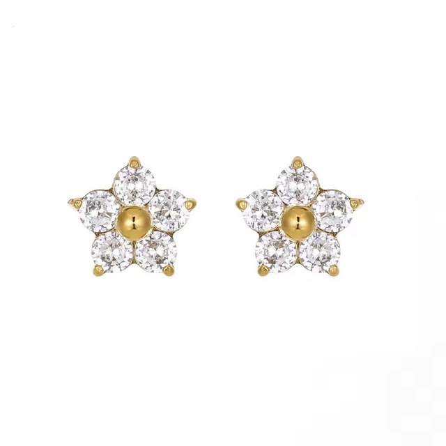 金アレ対応 カラービジューフラワーピアス(01076)