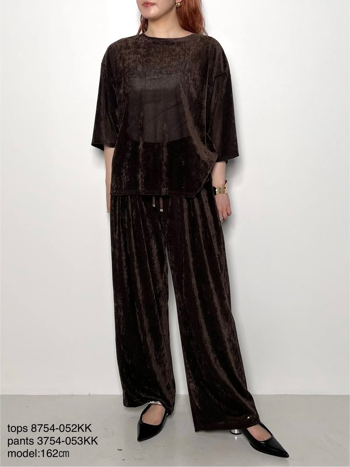 【送料無料】CHIGNON(シニヨン) ベロアメッシュPT ワイドパンツ メッシュ 手洗い可能 3754-053KK