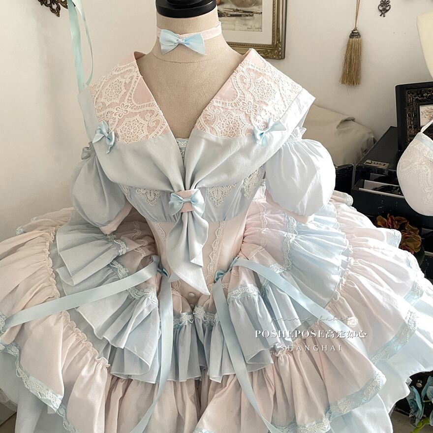 SEASONZ ジャンスカ ワンピース パフスリーブ セーラー襟 ハートバッグ