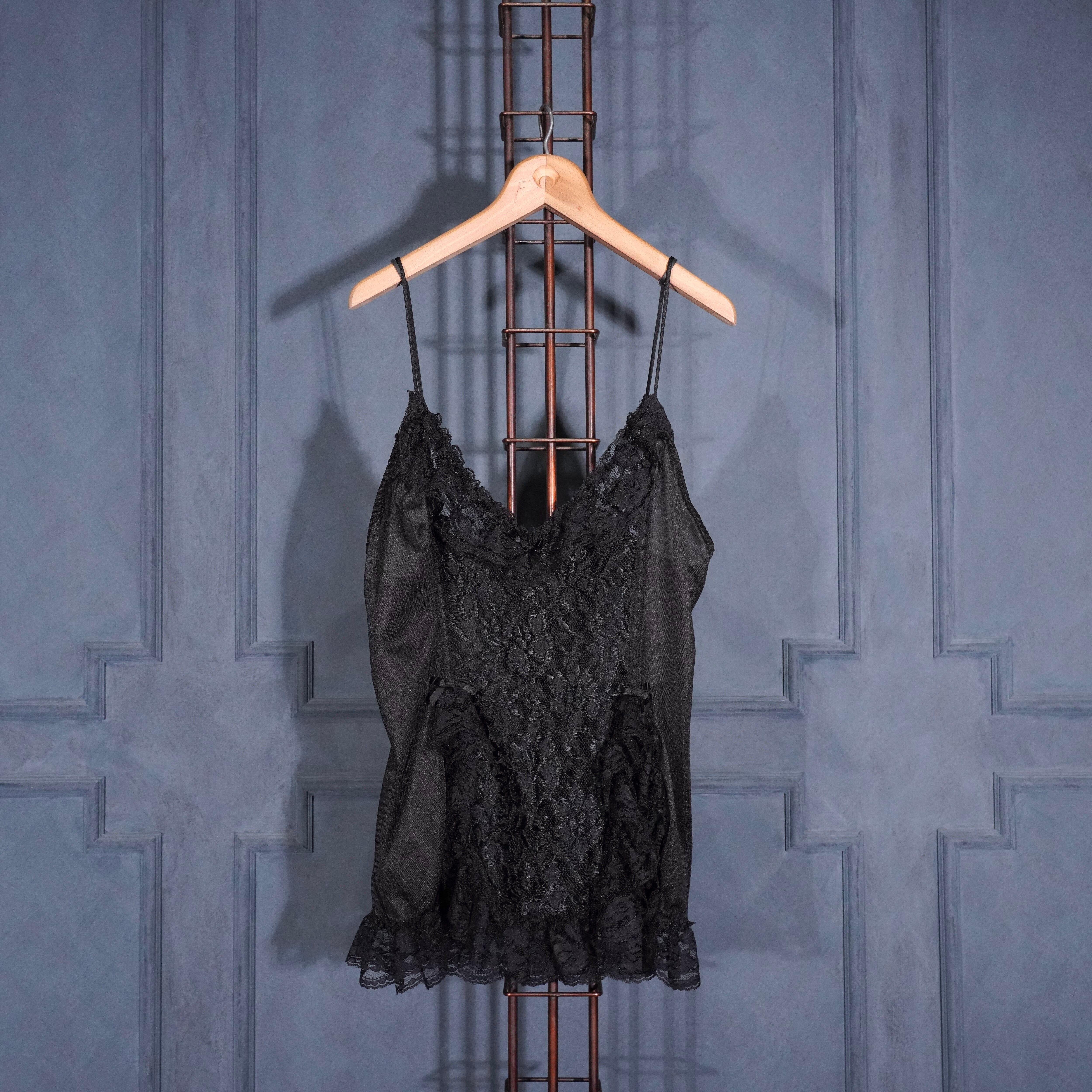 vintage ヨーロッパ　ブラック　キャミソール USA VINTAGE LACE DESIGN LINGERIE CAMISOLE/アメリカ古着レース