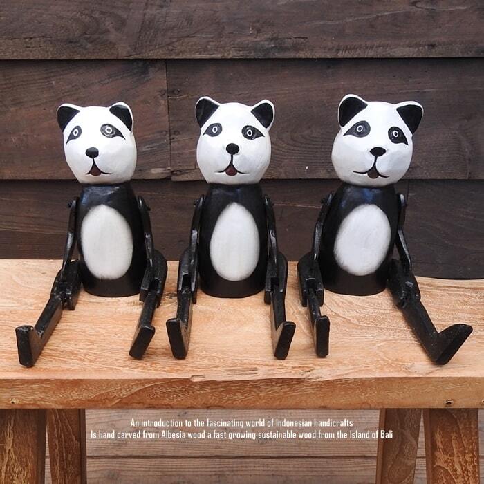 お座り パンダさん Mサイズ 手足が動かせる木彫りの動物 ウェルカム