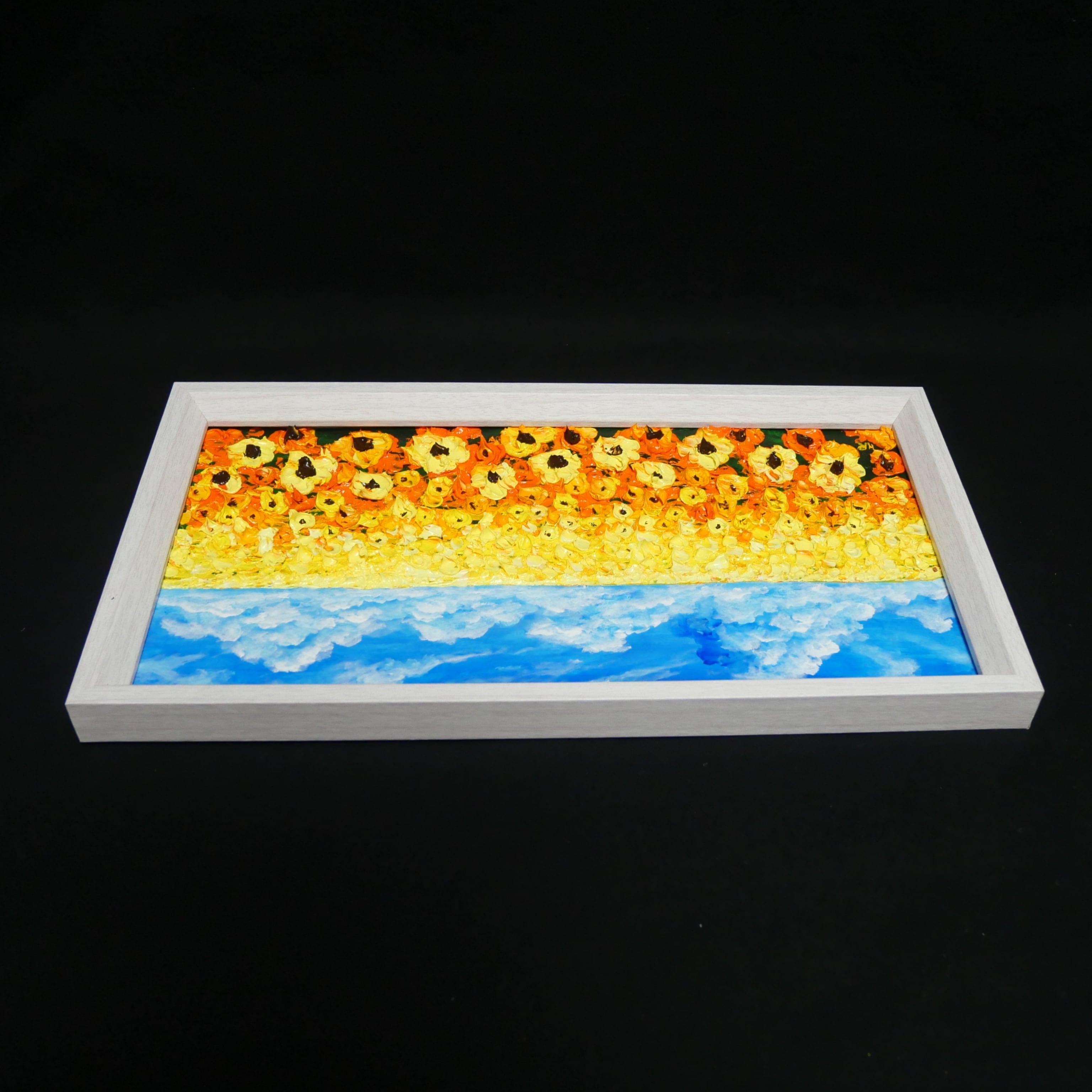 夏のインテリア】油絵原画「風がそよぐひまわり畑」ハンドメイドミニ