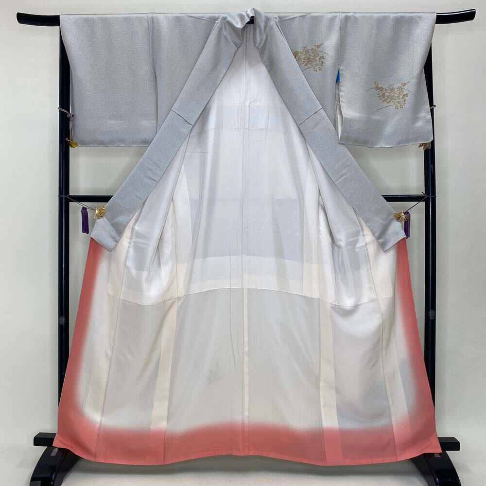 付け下げ 訪問着 中古 白色 グレー 裄丈68cm 身丈163cm 結婚式 入学式  