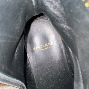 SAINT LAURENT PARIS black patent leather high heel boots
