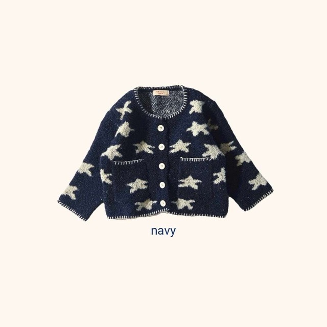 【Last1 navy XL(120) 即納】by mimi white star cardigan #16881