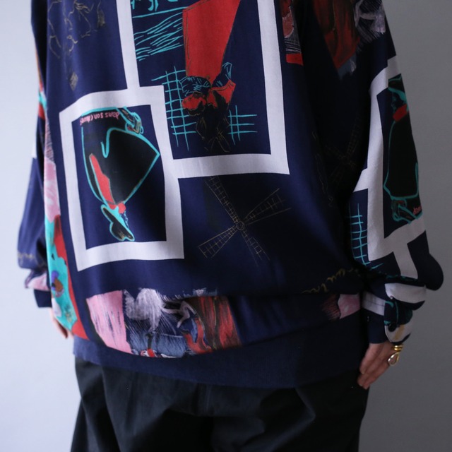 dark coloring art graphic pattern over silhouette shirt pullover