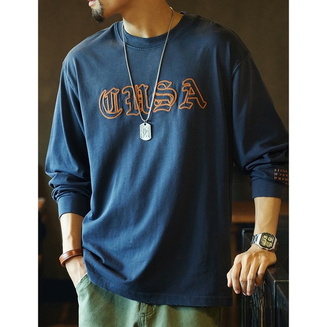 oversize letter embroidery long-t-shirt A1410