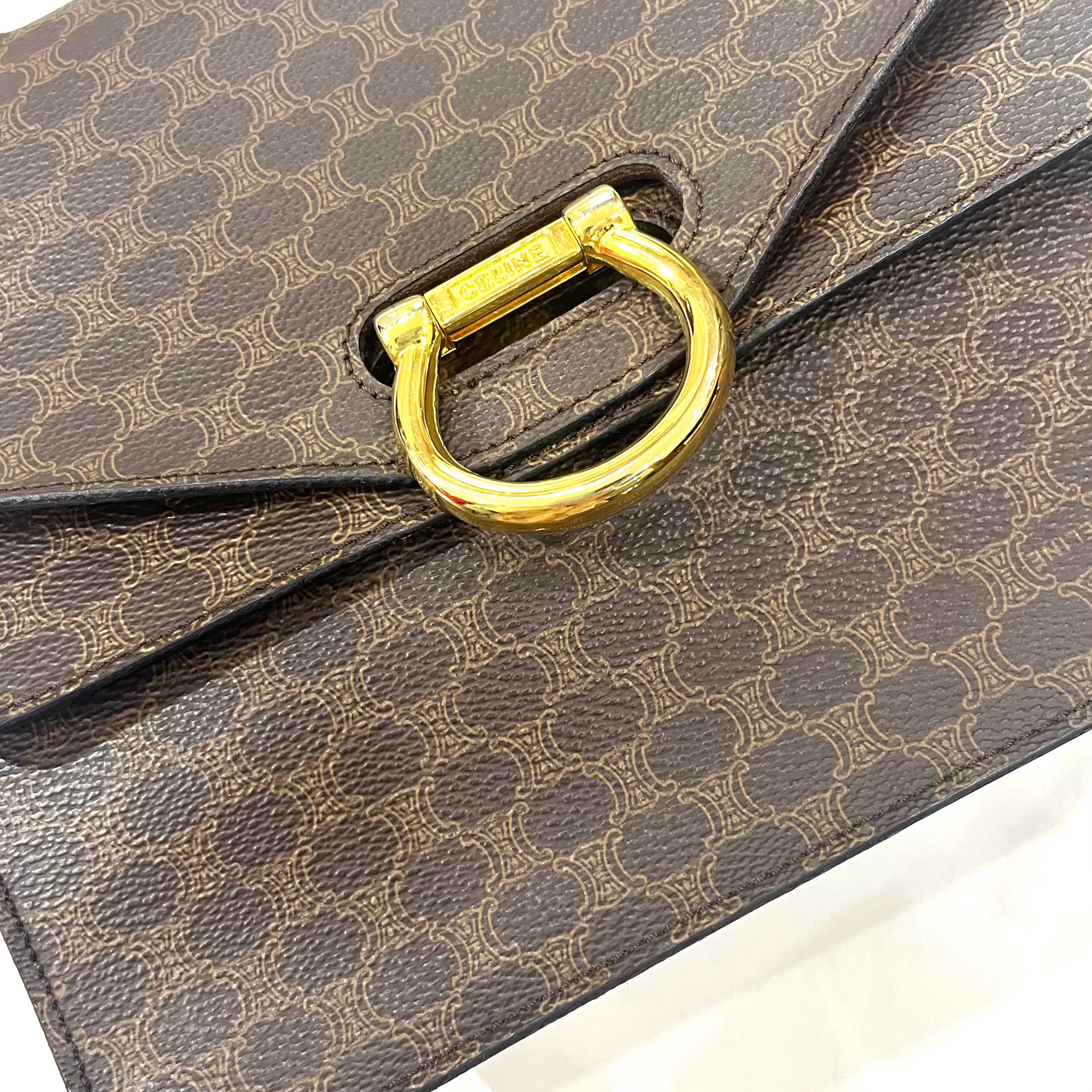 CELINE】 ヴィンテージセリーヌ マカダム柄 二重フラップ ハンドバッグ