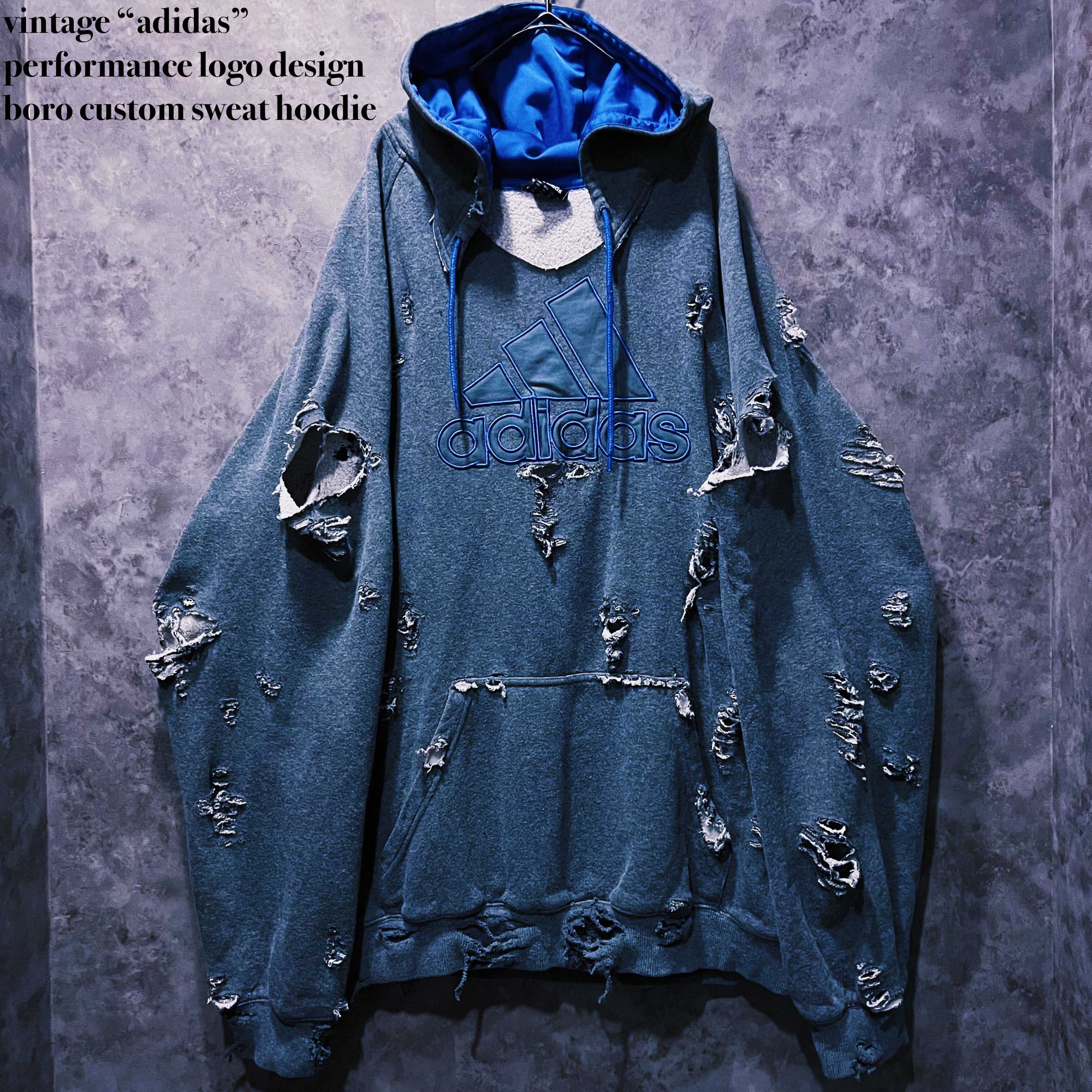 【doppio】vintage “adidas” performance logo design boro custom sweat hoodie