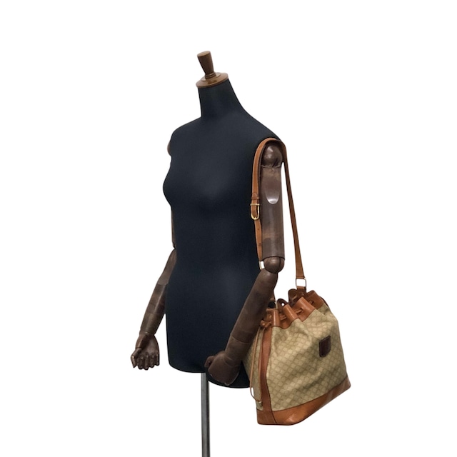 CELINE セリーヌ マカダム ショルダーバッグ ベージュ ブラゾン型押し PVC レザー 巾着 vintage ヴィンテージ オールド ci27wy