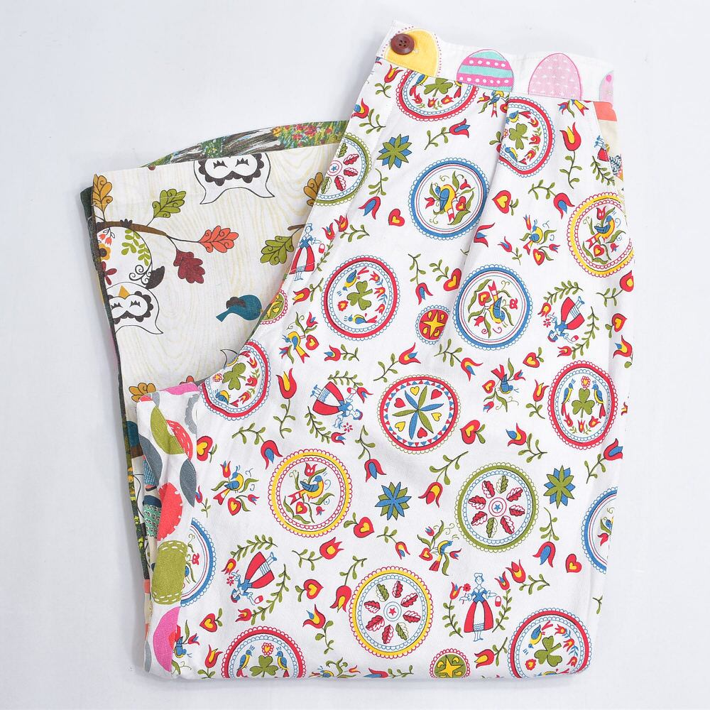 Remakeリメイク ヴィンテージ テキスタイル パッチワーク デザイン 再構築 ワイド ルーズシルエット バギーパンツ ツギハギ 古着 裏地付き レディースW73~98cm