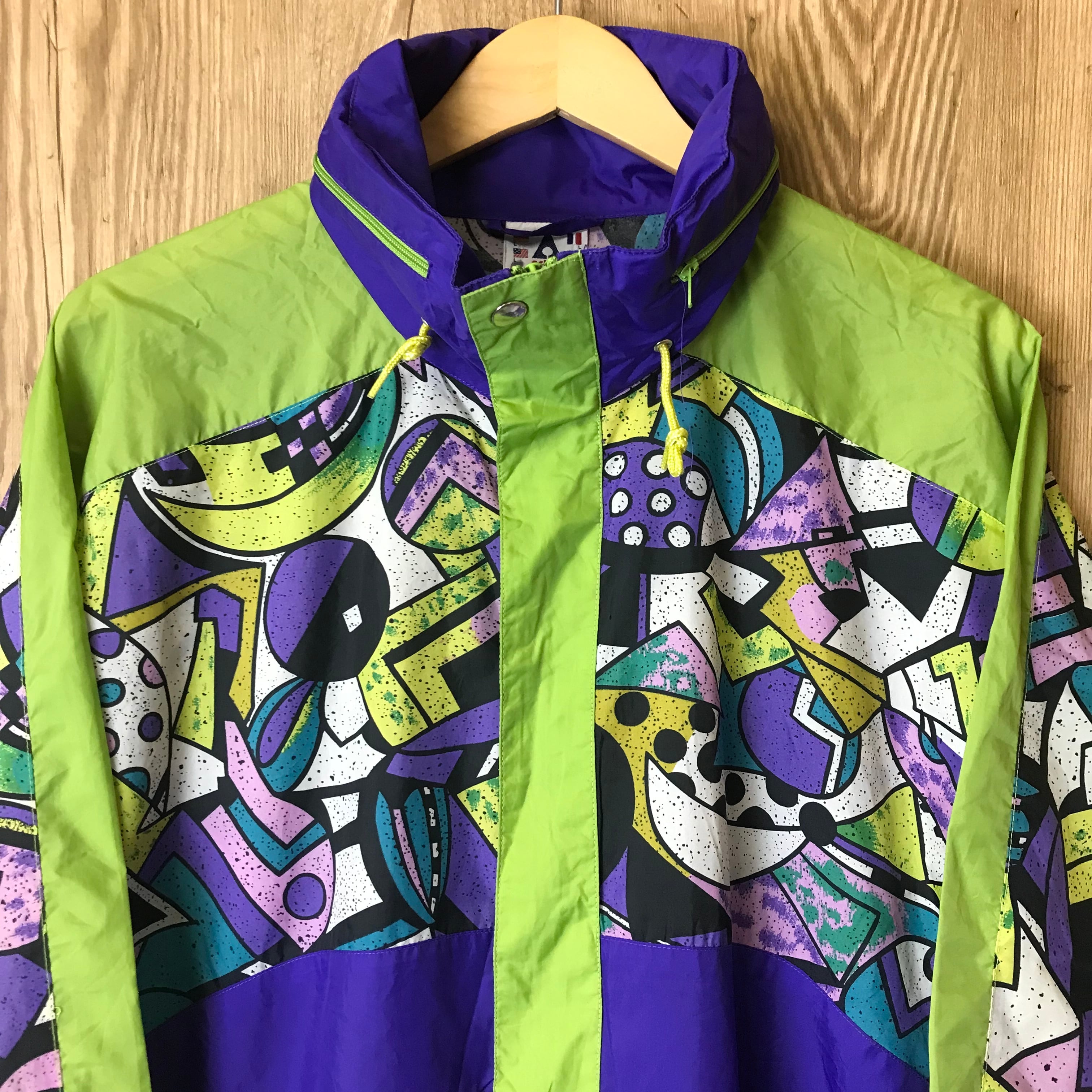 ☆90s VINTAGE active ナイロンジャケット フード収納付き メンズL