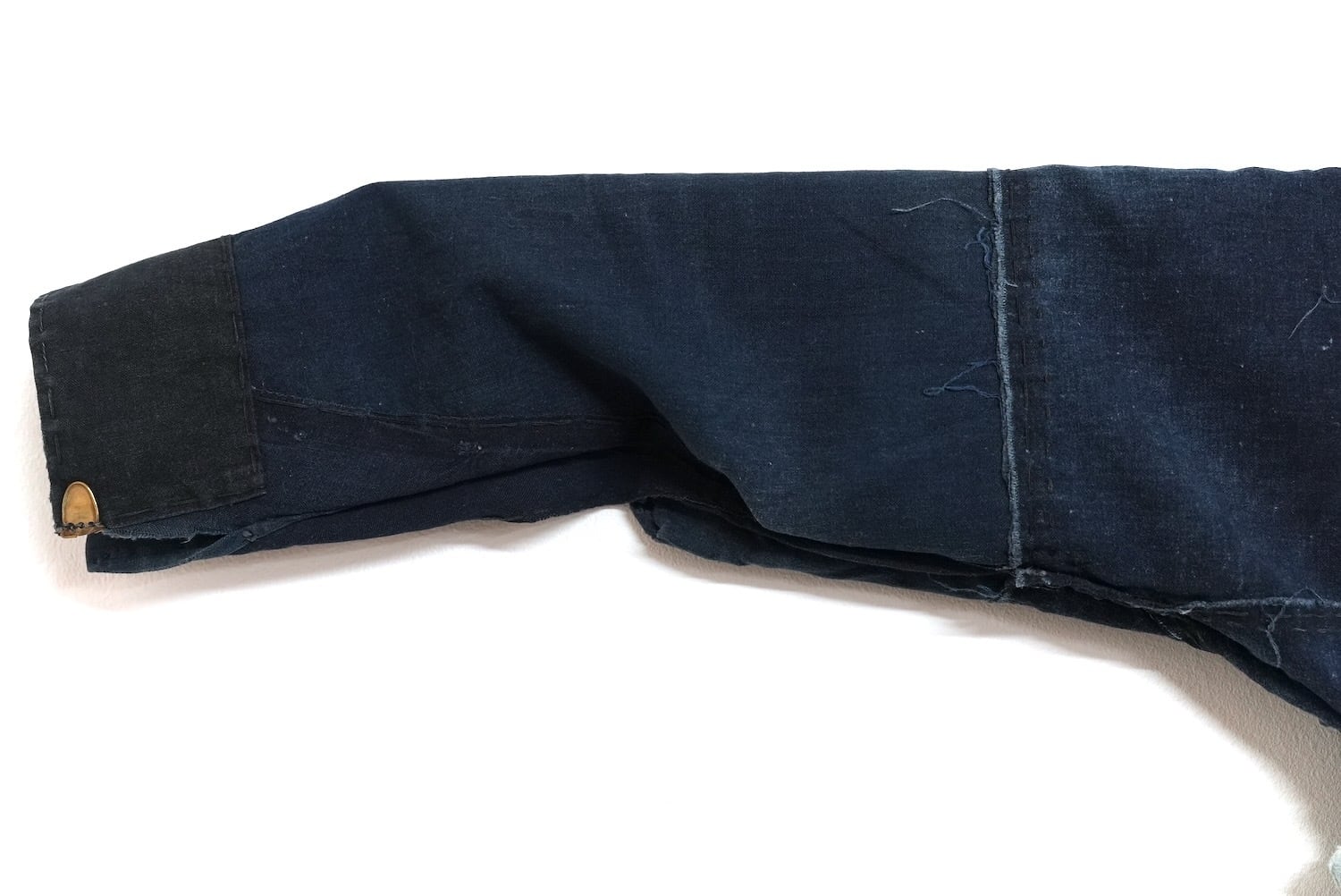 3636 襤褸 ボロ 野良着 手縫い 鉄砲袖 藍無地 藍染 木綿 古布 継ぎ接ぎ