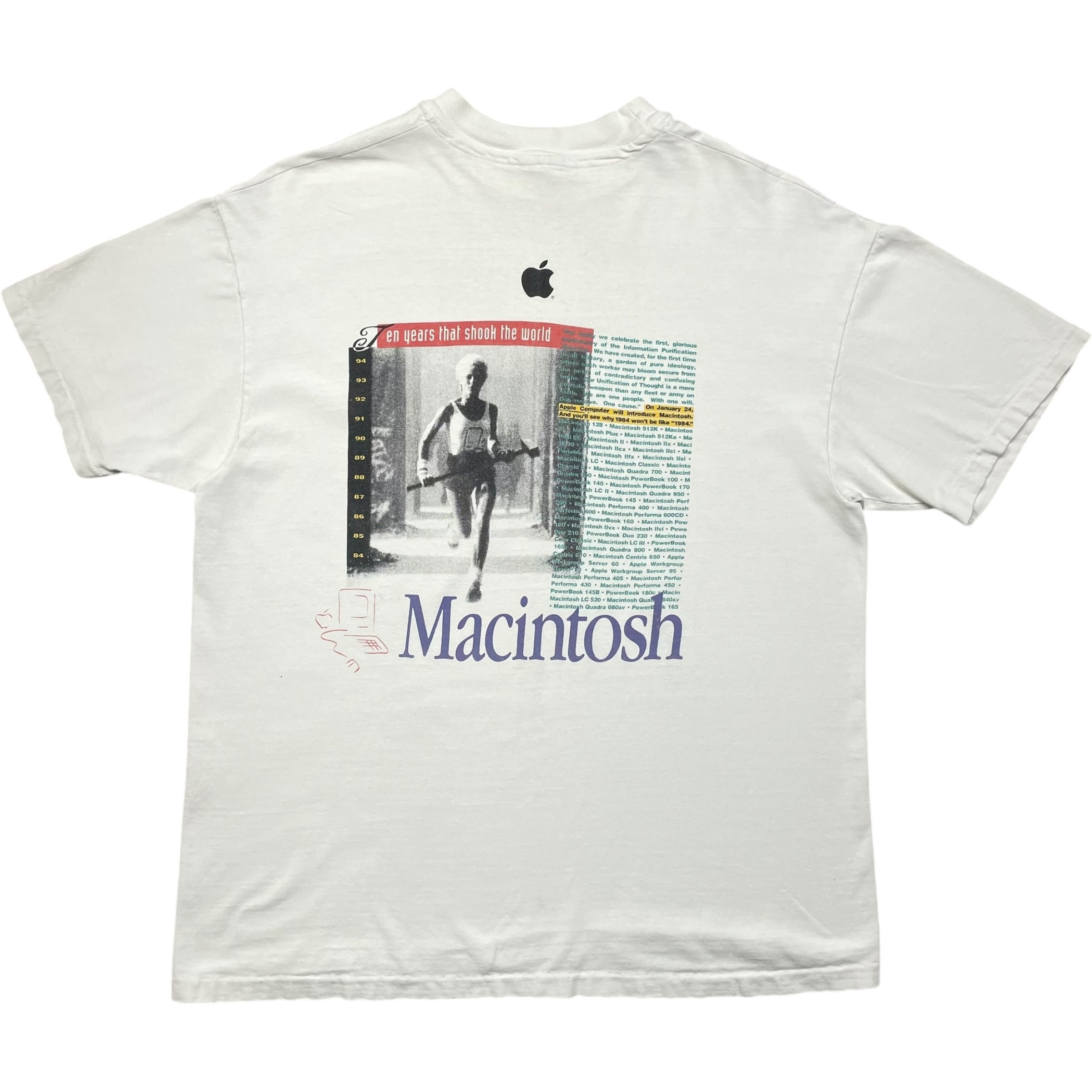 《L》Hanes ヘインズ Apple アップル 企業Tシャツ Macintosh マッキントッシュ 両面プリント シングルステッチ ホワイト USA製 90年代 vintage no.7831
