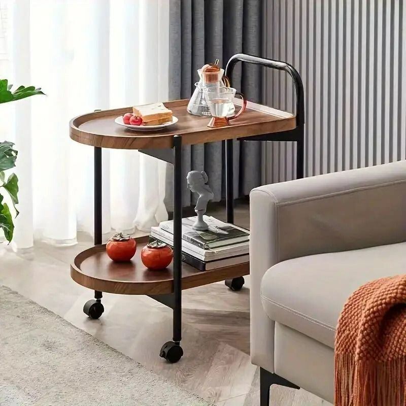 サイドテーブル 木製 ブラウン キャスター付き コーヒーテーブル