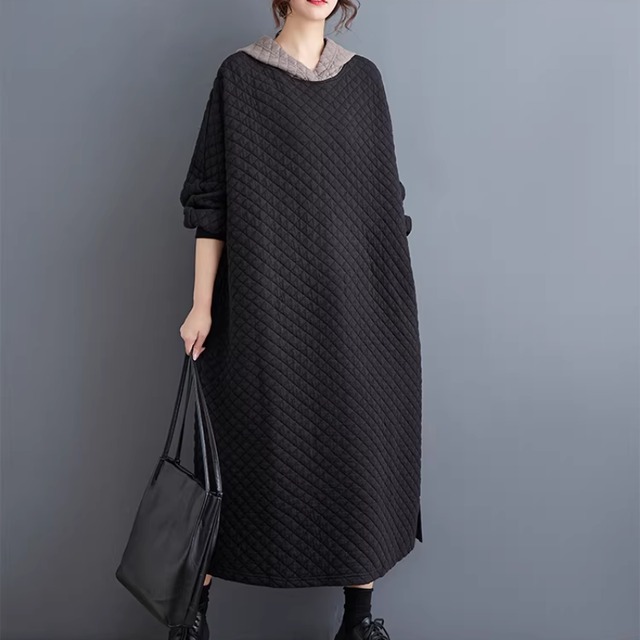 Plusｰsize hooded padded coat dress (SN327)