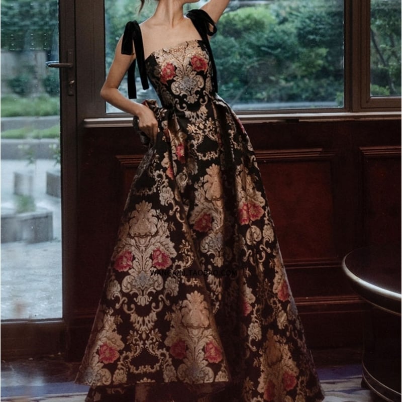 リボンストラップジャガードドレス D0116