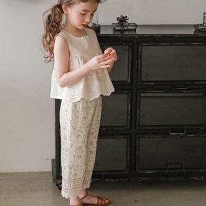 夏花柄レースカジュアルパンツ