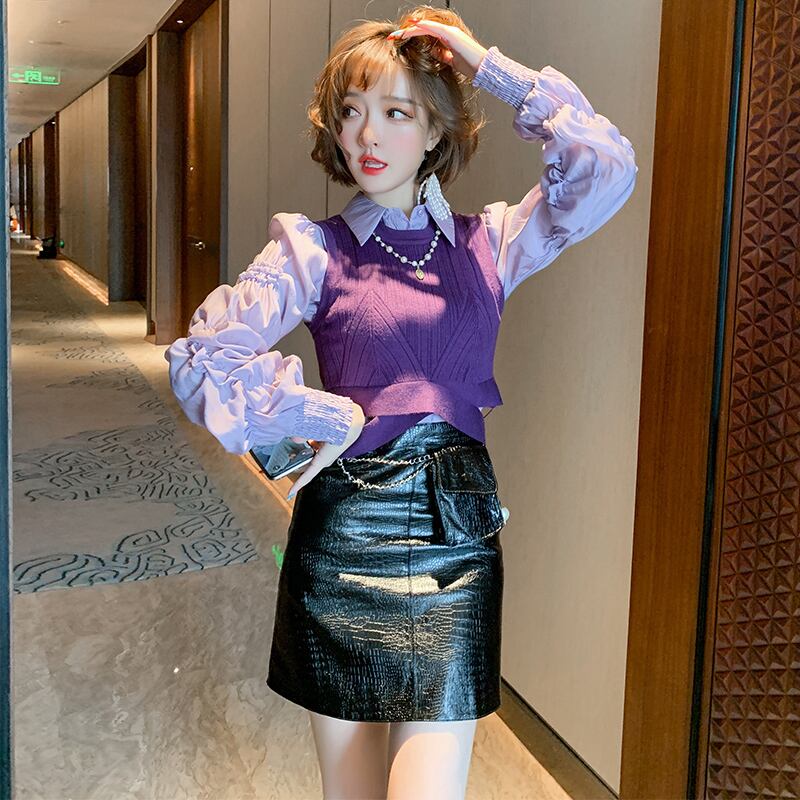 パターンハイウェストウェスト薄手チェーン レザースカート オータム 秋物 MIUCO52575375469