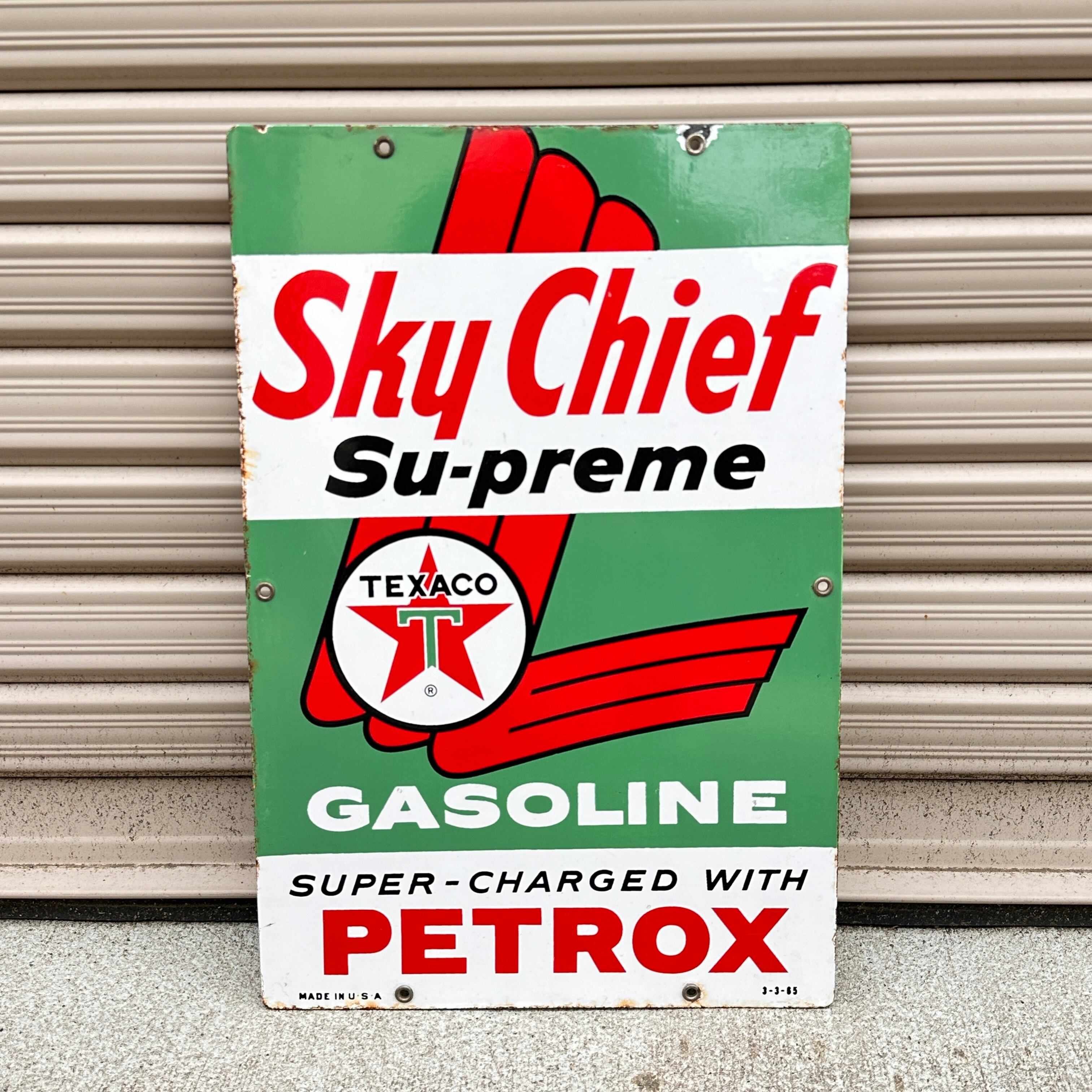 【極希少・1965年製当時物】TEXACO テキサコ オリジナル ホーローサイン「Sky Chief Su-preme」