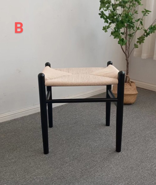 ペーパーコード編み込みスツール ウッドフレーム 天然素材 北欧風 オットマン 腰掛け ナチュラル