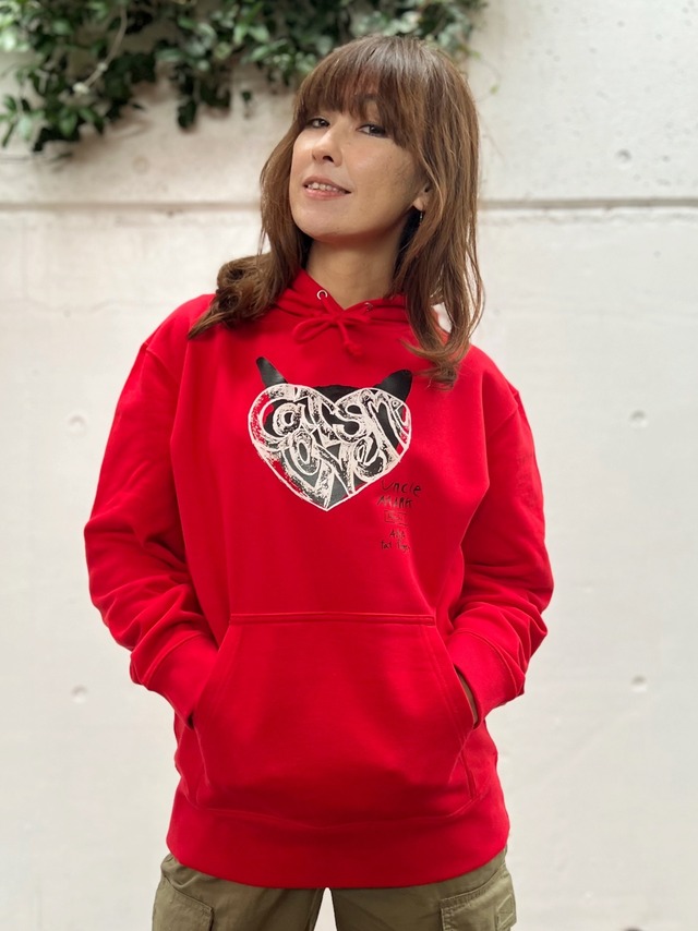 裏パイル！Cats Love Me Silhouette Red パーカ (White and Black)