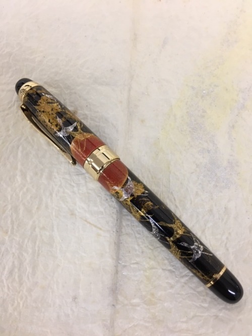 YP-13 漆芸高級万年筆 梨地 鶴 Lacquer Fountain Pen w Crane