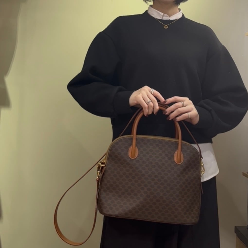CELINE】セリーヌ マカダム柄 2WAYハンドバッグ／ブラウン／PVC×レザー