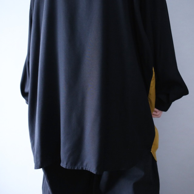 "刺繍" and bi-color switching fry-front band-collar over silhouette shirt