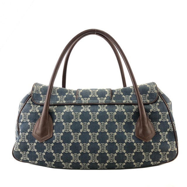 CELINE セリーヌ パリマカダム ロゴ デニム レザー ハンドバッグ インディゴ vintage ヴィンテージ オールド karzh3