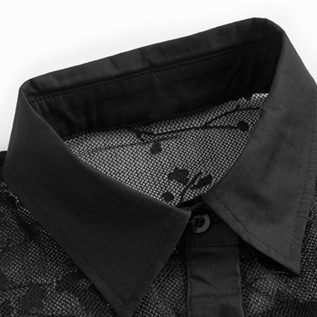 asymmetry sheer floral shirt L0605