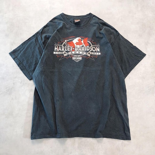 ハーレーダビッドソン プリントTシャツ 00s カナダ製 2XL 黒 14347