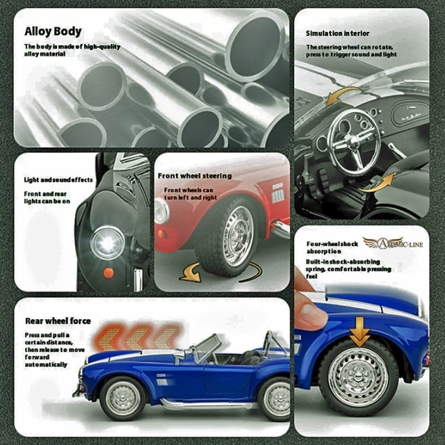 シェルビー コブラ 427 1/22 ミニカー 全3色 ライト点灯 エンジンサウンド 合金モデル 模型 ジオラマ