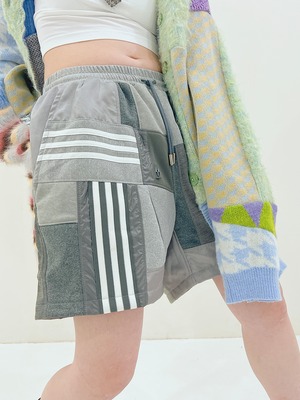 KOH ISHIGURO Upcycled Crazy Patchwork Short Pants -GRAY- Woman model