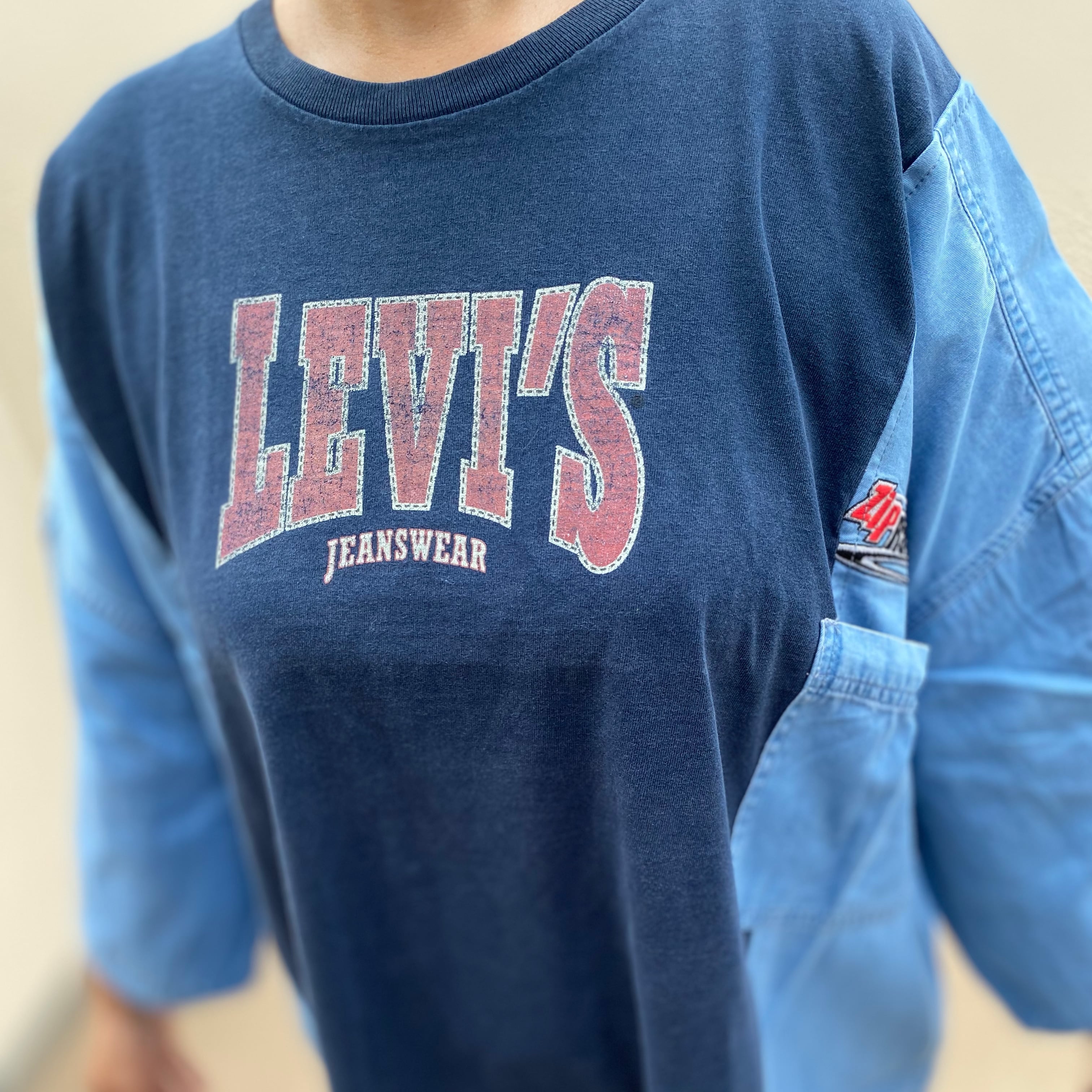 リメイク LEVISプリントTシャツ ドッキング デニムシャツ ワイド リメイク LEVISプリントTシャツ ドッキング デニムシャツ ワイド