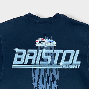 【FRUIT OF THE LOOM】BRISTOL DRAGWAY ドラッグレース サーキット 公式 オフィシャル ロゴ バックプリント 両面プリント スウェット トレーナー プルオーバー コピーライト2006年 黒 M スーパーコットン 肉厚 US古着