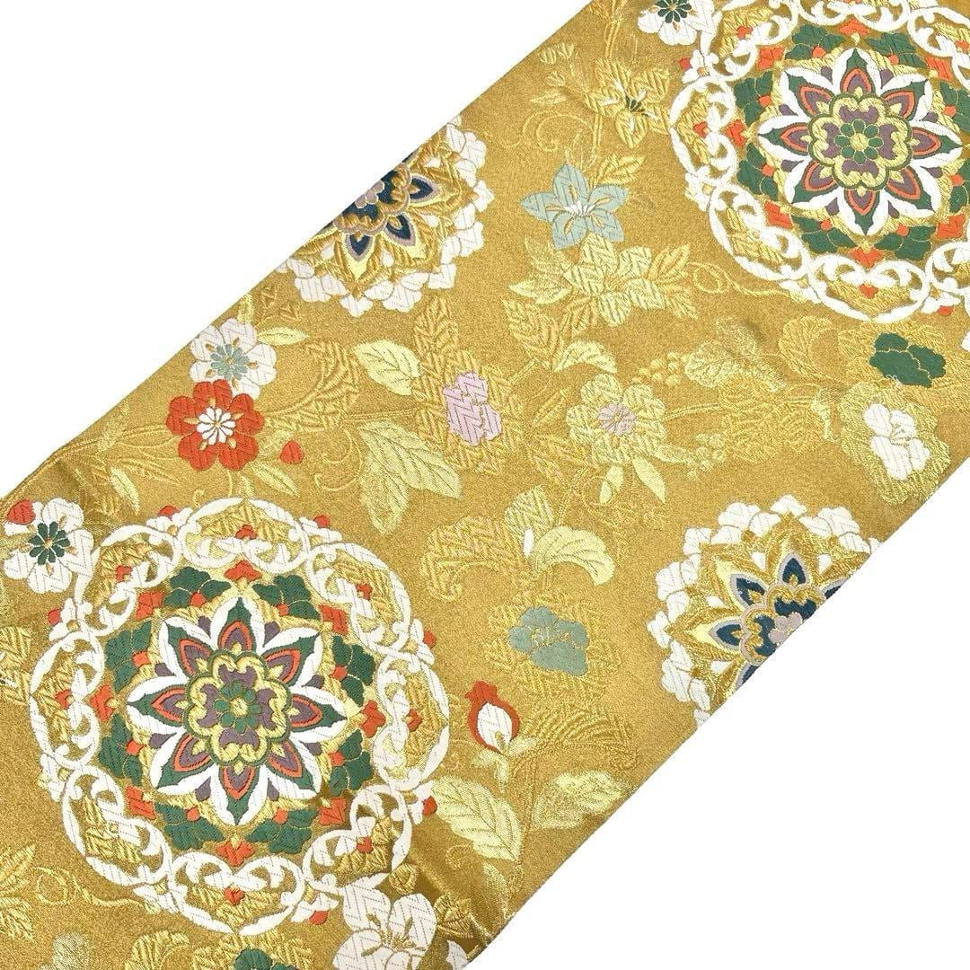 袋帯 唐織 有職文 美しい華柄模様 花唐草 金色 金糸 フォーマル O-4253  