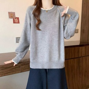 配色トリムラグランスリーブニットトップス ・74032