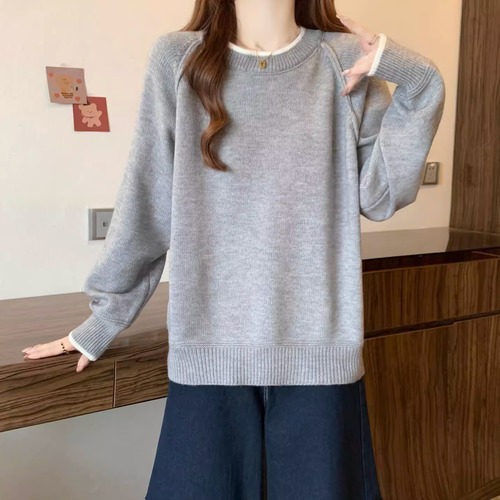 配色トリムラグランスリーブニットトップス ・74032