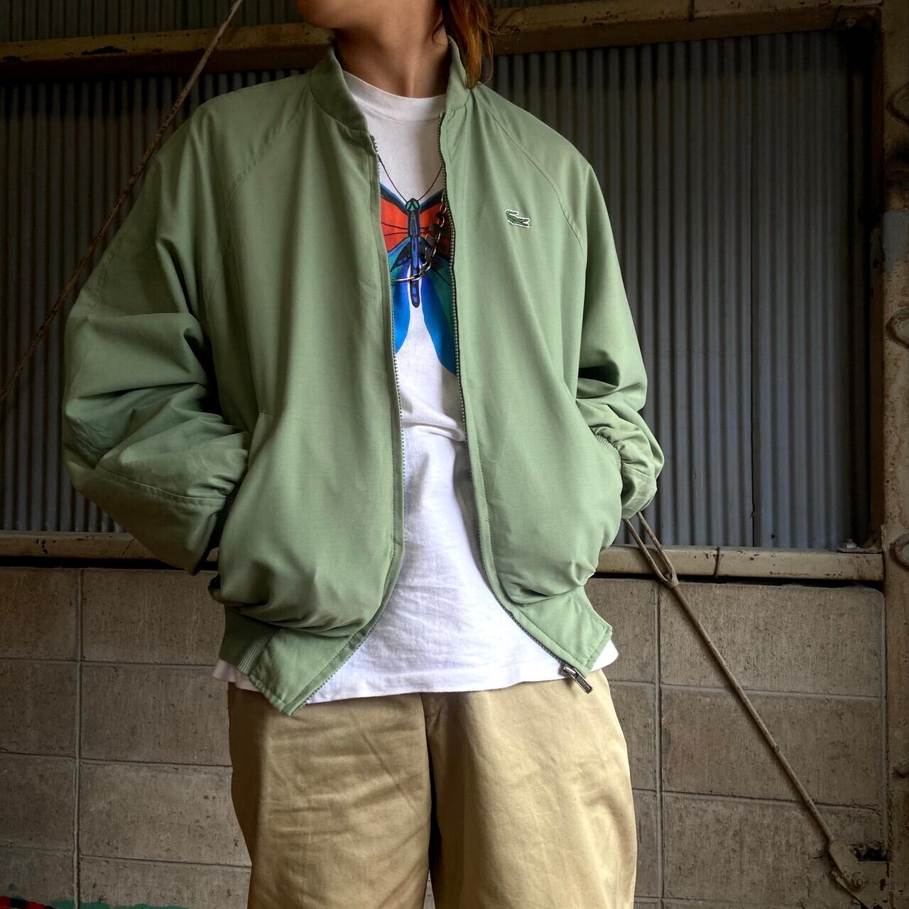 フランス製 Lacoste フレンチラコステ ブルゾン ポリエステルジャケット メンズl相当 古着 ピスタチオカラー ペールグリーン 黄緑色 ブルゾン ジャケット Cave 古着屋 公式 古着通販サイト