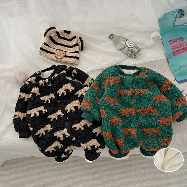 【BABY&KID】冬新作カートゥーン柄もふもふオールインワン　全2色