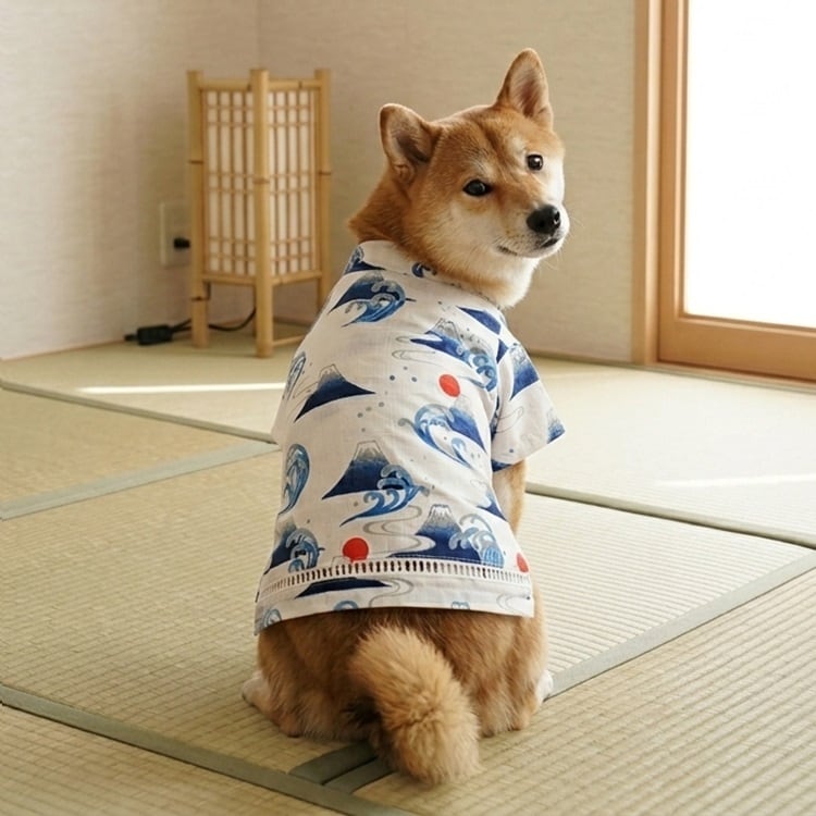 ドッグウエア クレイジーブー 甚平 犬柄 犬の服 あじさい柄甚平