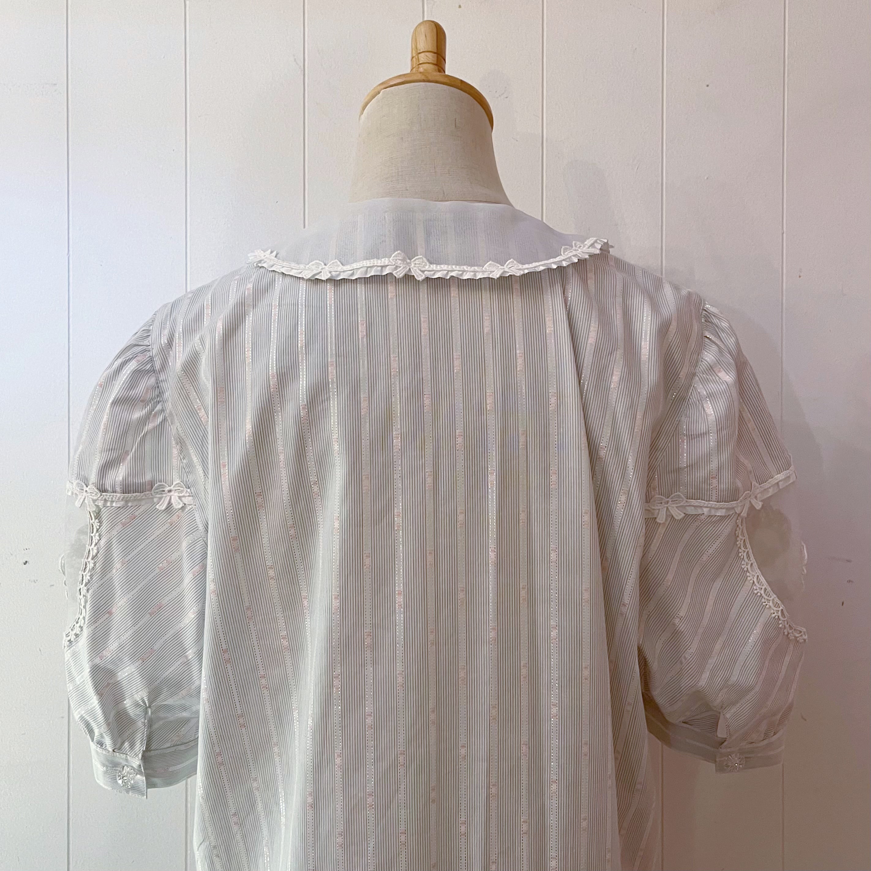 ribbon lace collar stripe blouse