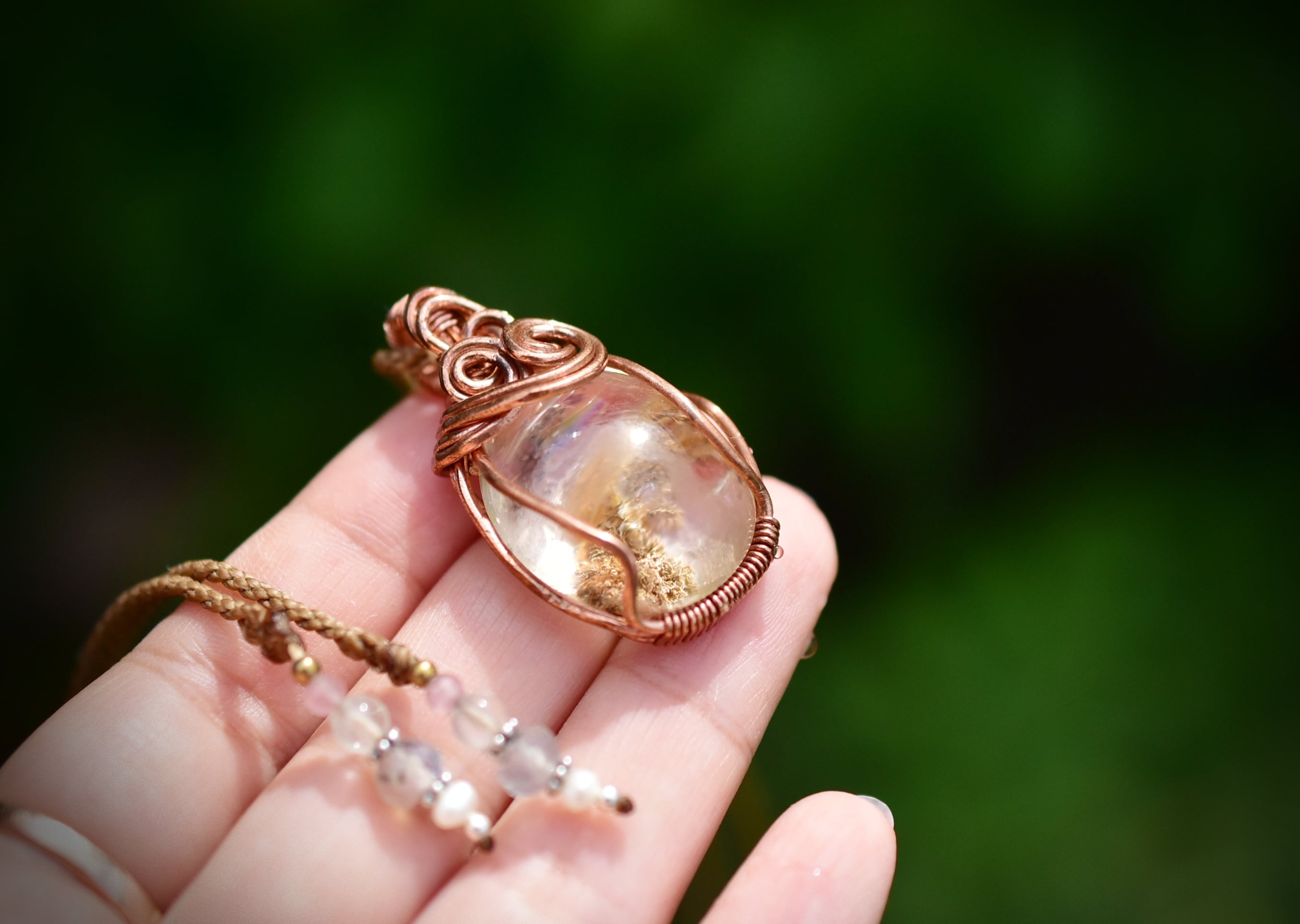 動きある植物の蔓☆wire wrapping☆ガーデンクォーツ ネックレス762