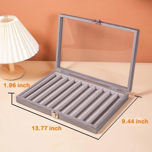ネックレス収納 ネックレスケース ガラス蓋 ネックレス ネックレスホルダー ベルベット ネックレスディスプレイボックス 積み重ね可能 ディスプレイケース グレー 小物入れ ギフト プレゼント ユニセックス レディース パール 10ユニット